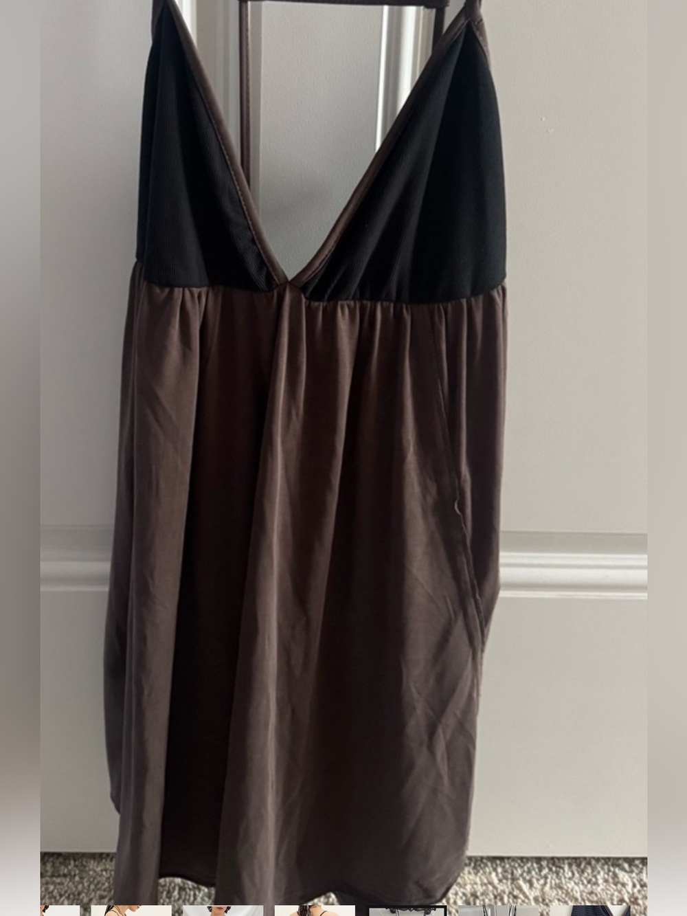 FREE PEOPLE TRIXIE STRAPPY TUNIC TOP BROWN BLACK LG - Picture 6 of 8